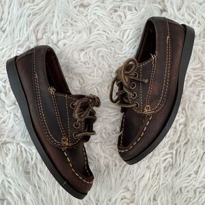 Vintage Bass Classics Boys Brown Leather Boat Shoes Size 10.5 Casual
